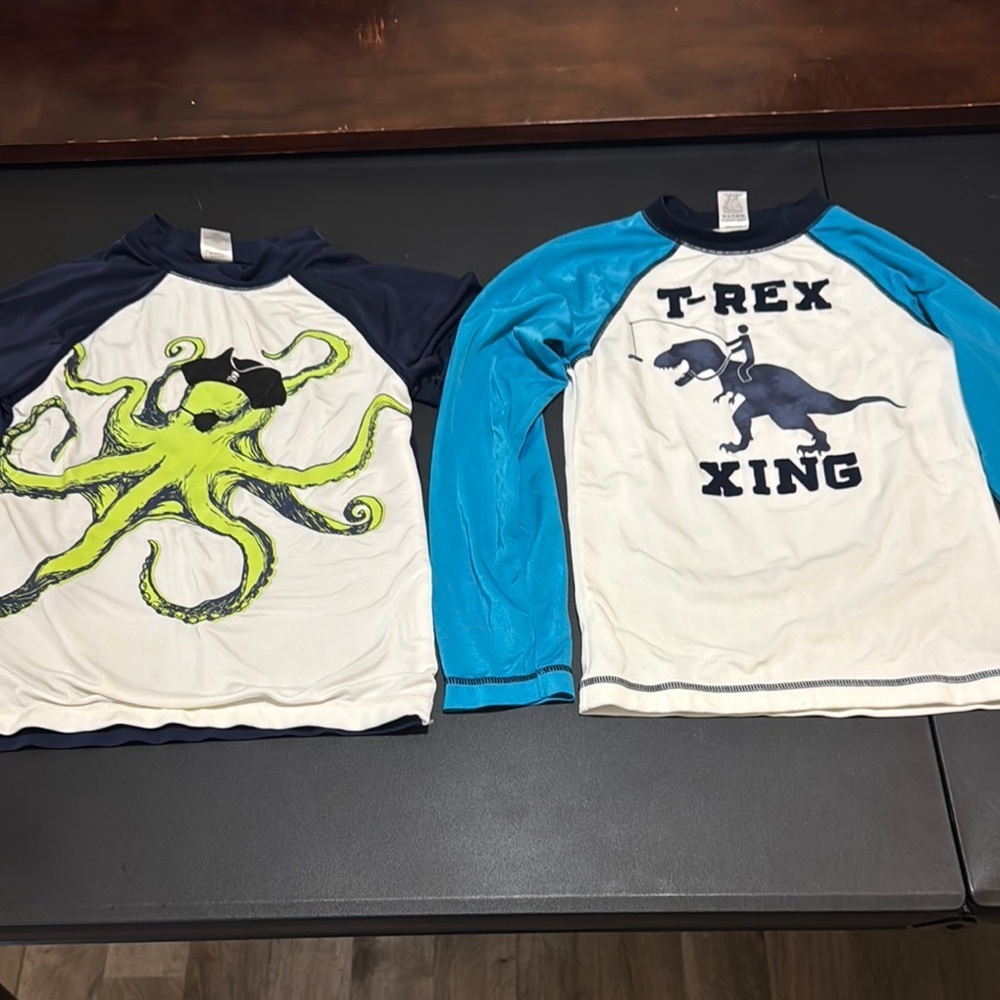 Gymboree Size 8 Kids Octopus and T-Rex Swim Shirts